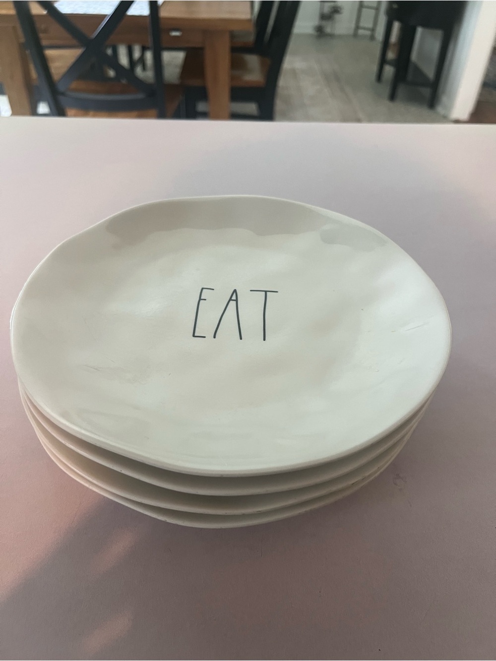Rae Dunn. White Ceramic 'EAT' Plate Stack - Set of 4